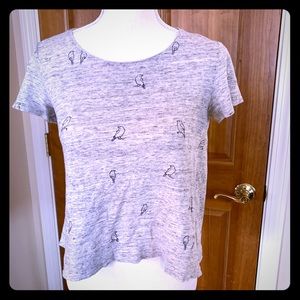 St. Tropez 💯 Linen crop top t-shirt w/blue birds